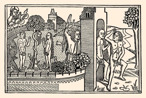 The Expulsion of Adam and Eve, wood engraving, Kölner-Bibel, Cologne bible, 1478