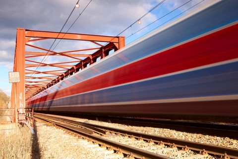 The speed train on the old iron bridge