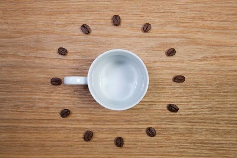 Coffee Time - Empty coffee cup and clock of coffee beans