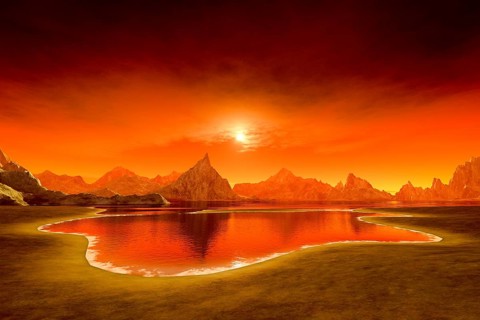 3d rendering of a beautiful fantasy sunset over the ocean