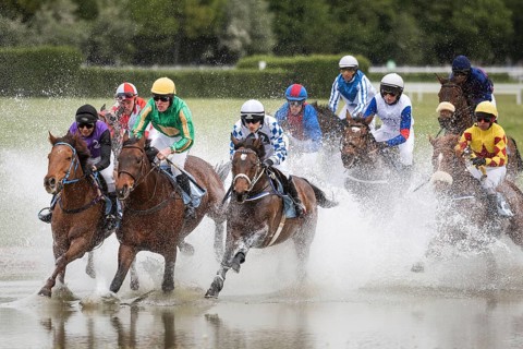 WROCLAW, POLAND - APRIL 15, 2018: International race with obstacles for five years and older horses