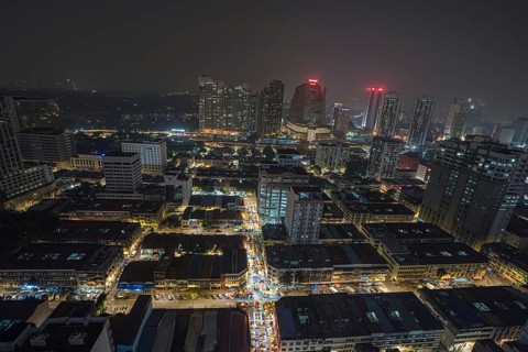 The illuminated skyline of Kuala Lumpur in Malaysia at night