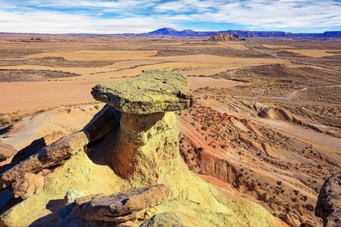 Semi-desert area in the Spanish province of Navarre. Bardenas Reales. Journey to the warm Spanish