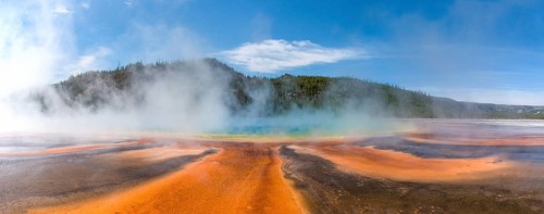 Famous Grand Prismatic Spring basin in Yellowstone National Park, USA