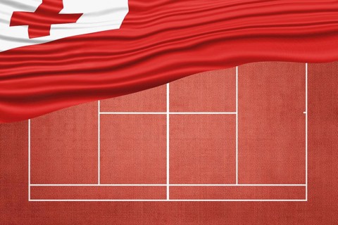 Tonga Flag on Clay Tennis Court, Sports Symbol
