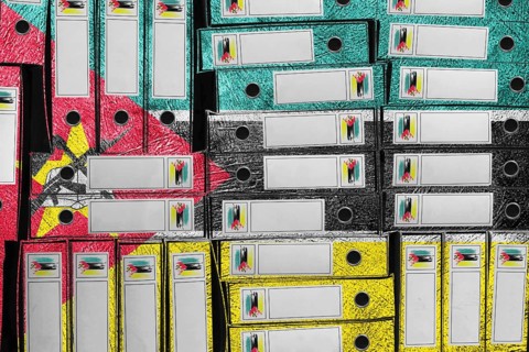 Mozambique Flag Colors Folder Stack, Bureaucracy and Government Administration Concep