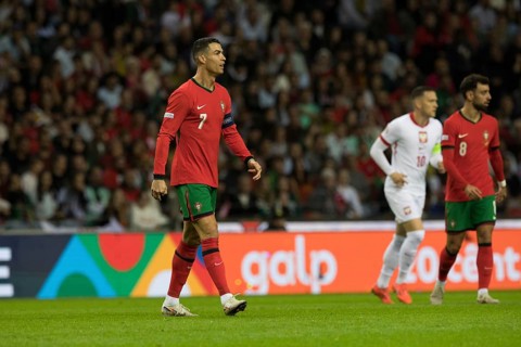 Football match, captain Cristiano RONALDO CR7 Portugal walks confidently to the right with