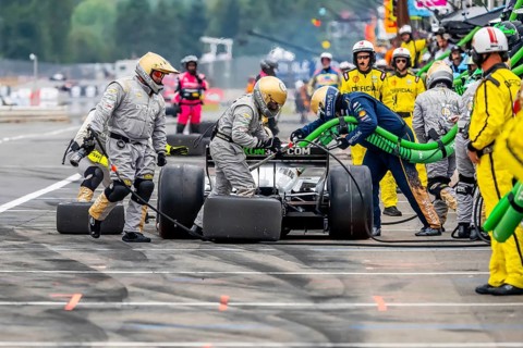 INDYCAR Series driver, RINUS VEEKAY (21) of Hoofddorp, Netherlands, brings his car in for service