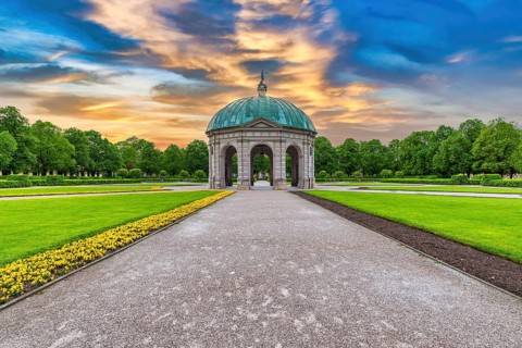 Munich Germany, sunset at Munich Hofgarten (Court Garden) with Dianatempel