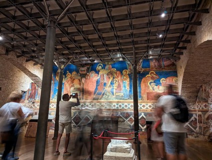 SIENA, ITALY, SEPTEMBER 23, 2023, Famous fresco of Christ, in the Crypt of the Siena cathedral,