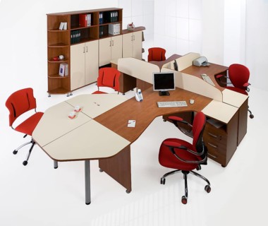 Suite of office furniture on isolated studio background, Novosibirsk, Russia