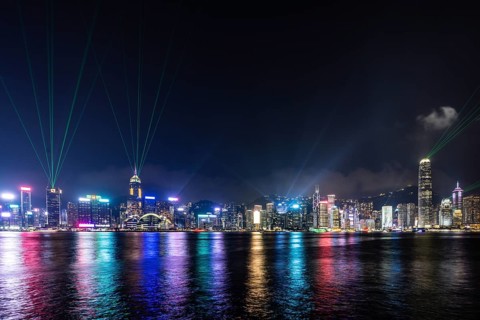 HONG KONG, CHINA - SEPTEMBER 27 2024: Night time Symphony of Light and Sound show in Hong Kong