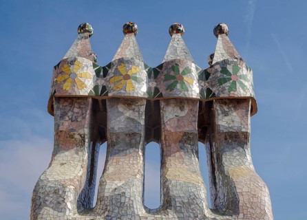 Colourful chimneys of Casa Batllo, Barcelona, Catalonia, Spain