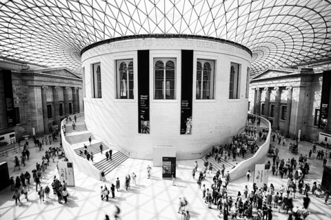 London, United Kingdom, June 29 2019: Crowd of people at the main hall of the famous British museum
