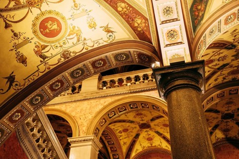 Interior vaults of the opera building in Budapest.