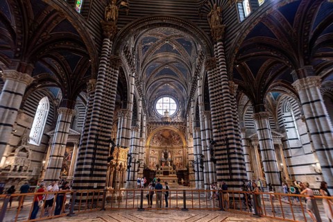SIENA, ITALY, SEPTEMBER 23, 2023, Great medieval architecture of the Siena cathedral's nave, Italy