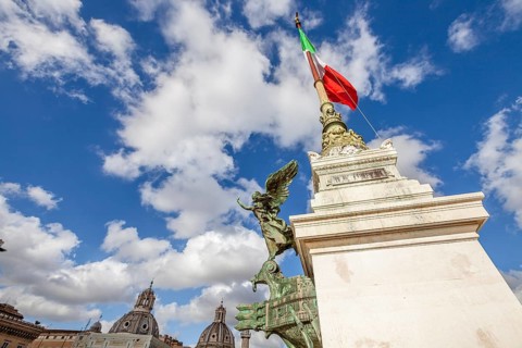 Close up of column of the famous National Monument the Vittoriano or Altare della Patria in Piazza