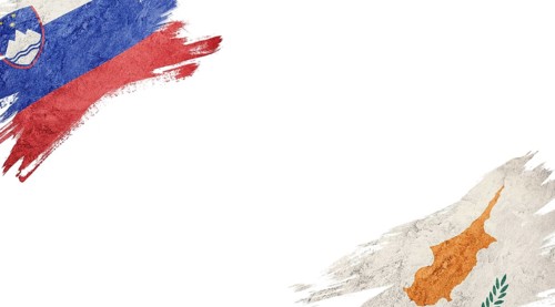 Flags of Slovenia and Cyprus on white background