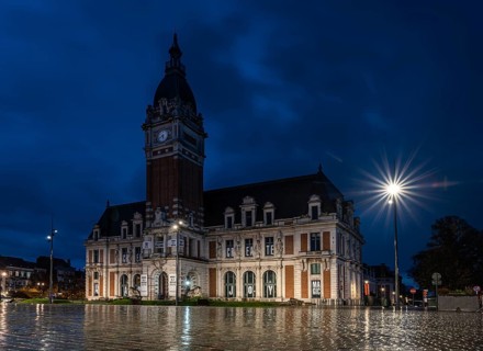 Laeken, Brussels Capital Region, Belgium- 11 09 2021: The town hall with the rain reflecting on the
