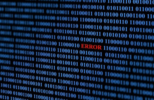 Word bug red on background Binary code blue numbers on black