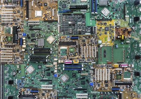 View of several computer boards lined up in a row