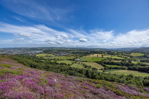 Panoramic view of Conwy Castle, ruins of the medieval castle on the River Conwy with surrounding