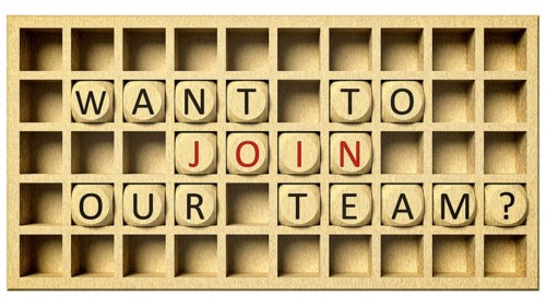 3d rendering of a wooden grid with cubes and the message want to join our team