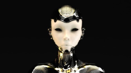 Artistic 3D illustration of a female cyborg
