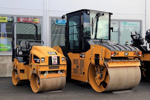 LIETO, FINLAND, MARCH 25, 2017: Cat CB22B utility compactor and CB44B Tandem Vibratory roller as