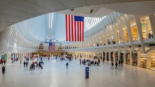 January 16, 2023, New York, NY, USA: Inside of One World Trade Center Oculus building at Westfield