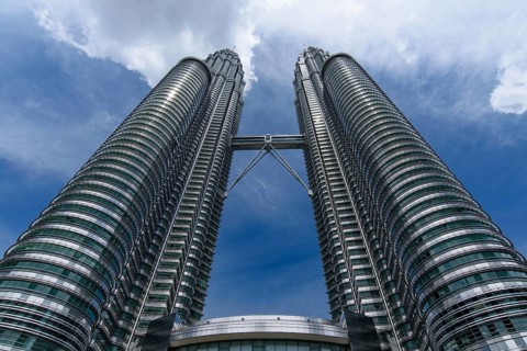 Petronas Twin Towers, the most famous twin skyscrapers in Kuala Lumpur, Malaysia