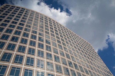 Futuristic skyscraper in Battery Park, New York, USA