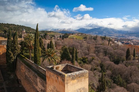 View from famous Alhambra palace in Grenada in Spain