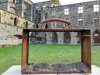 Sculpture from the artist Jean-Michel Folon in the Abbey of Villers-La-Ville, Walloon Brabant,