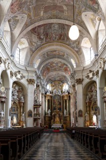 Interior view, Baroque church interior, altar, St John's Church, Minoritska 449, Brno, South