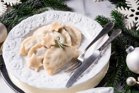Polish-style dumplings filled with sauerkraut and mushrooms