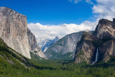 The typical view of the Yosemite Valley from the tunnel entrance to the Valley. Yosemite National