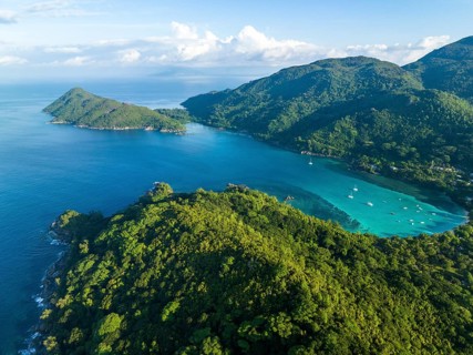 Aerial View, seychellen, Mahe, Port Glaud and Port launay Beach, Port Glaud, Seychellen