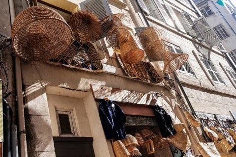 Wickerwork, display in a shop in Noailles, Marseille, France