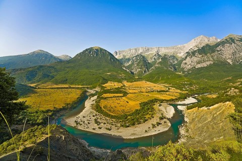 Vjosa river bend panorama at sunrise. I got up at 3 am in the morning to get there for the photo as