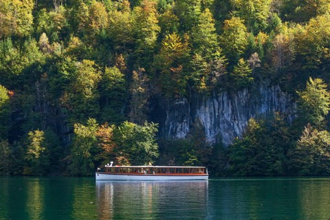Excursion boat on the Königssee, Schönau, Berchtesgaden National Park, Berchtesgadener Land, Upper