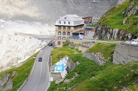 Hotel Belvedere by the road in Alps, Switzerland