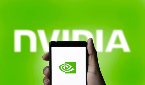 Nvidia logo on smartphone screen with AI in the background. Nvidia Corporation is an American