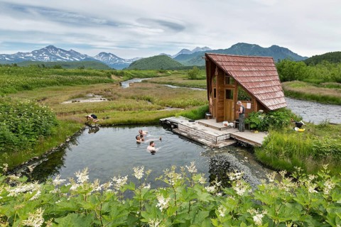 NALYCHEVO, KAMCHATKA PENINSULA, RUSSIA, JULY 11, 2014: Goryacherechensky group hot springs in