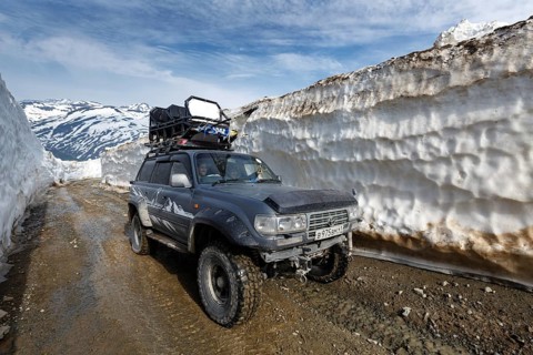 KAMCHATKA PENINSULA, RUSSIA, JUNE 18, 2017: Japanese extreme off-road expedition car Toyota Land