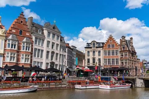 Boat cruise on river Leie in Ghent, Belgium