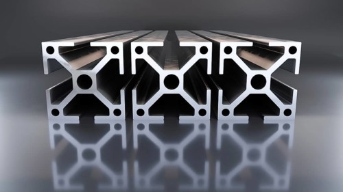 Some aluminum construction profile objects. 3D illustration