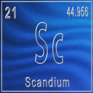 Scandium chemical element, Sign with atomic number and atomic weight, Periodic Table Element