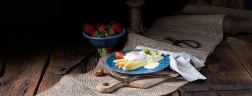 Boiled asparagus with egg and potatoes