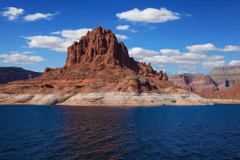 Scenic huge artificial pond Powell on the Colorado River, USA. The lake is surrounded by